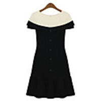 WeiMeiJia Damenmode Kurzarm Rüschenkleid (Schwarz)