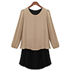 WeiMeiJia Damenmode Langarmshirt Kontrast Farbe Plissee-Kleid (Screen Color)