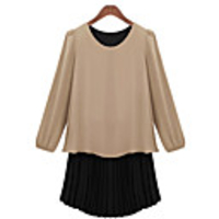 WeiMeiJia Damenmode Langarmshirt Kontrast Farbe Plissee-Kleid (Screen Color)