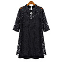 WeiMeiJia Damenmode Revers 1/2 Hülsen-Spitze-Kleid (Schwarz)