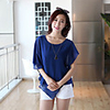 WeiMeiJia Damenmode Rüschen Kurzarm Chiffon Bat Shirt (blau)