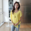 WeiMeiJia Damenmode Rüschen Kurzarm Chiffon Bat Shirt (gelb)