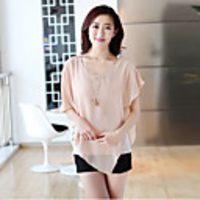 WeiMeiJia Damenmode Rüschen Kurzarm Chiffon Schläger-Hemd (Screen Color)