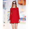 WeiMeiJia Damenmode Runde Kragen Solid Color Kleid (rot)