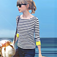 WeiMeiJia Damenmode Stripes Splice Stricken T-Shirt (Schwarz,  Rot,  Blau)