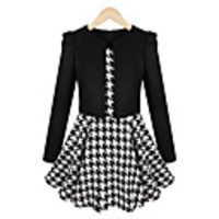 WeiMeiJia Damenmode Taille falsche zwei Stück prüfen Kleid (Schwarz)