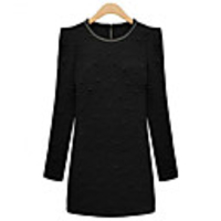 Weimeijia Elegante Perlen Langarm-Kleid (Schwarz)
