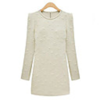 Weimeijia Elegante Perlen Langarm-Kleid (weiß)