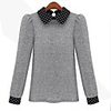 Weimeijia Farbe Pan-Kragen-Pullover Kontrast (Grau)