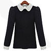 Weimeijia Farbe Pan-Kragen-Pullover Kontrast (Schwarz)