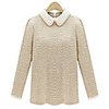 WeiMeiJia Frauen Einfache Kontrast Farbe Revers Bottom Strickoberteile (Creme,  Dunkelblau)