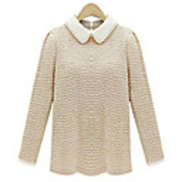 WeiMeiJia Frauen Einfache Kontrast Farbe Revers Bottom Strickoberteile (Creme,  Dunkelblau)