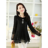 WeiMeiJia Frauen Einfache langer Abschnitt Schlank Splice Lace Shirt (schwarz)