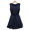 WeiMeiJia Frauen Einfache Plissee-Chiffon-Kleid mit Rüschen (Marine-Blau)