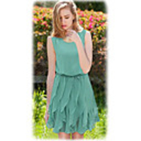 WeiMeiJia Frauen Einfache Plissee-Chiffon-Kleid mit Rüschen (Screen Color)