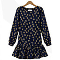 WeiMeiJia Frauen Einfache Plissee Langarm-Kleid (Wein,  Marine-Blau)