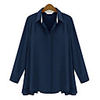 WeiMeiJia Frauen Einfache Revers Lose Langarm-Shirt (Marine-Blau,  Weiß)