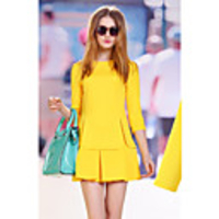 WeiMeiJia Frauen Einfache Solid Color dünnes Kleid (Gelb)