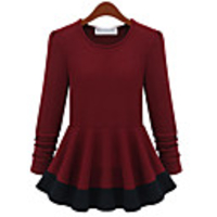 WeiMeiJia Frauen Einfache Taille Schlank Splice Kleid (rot)