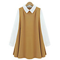 WeiMeiJia Frauen-Mode-Puppe Kragen-Chiffon-Kleid (Schwarz,  Camel)