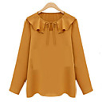 WeiMeiJia Frauen Round Kragen Rüschen Chiffon-Oberteile (Screen Color)