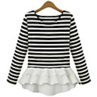 WeiMeiJia Frauen Stripes Splice Knitting Unterseite Hemd (Screen Color)