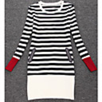 Weimeijia Strickwaren Stripes Round Kragen Kleid (weiß)