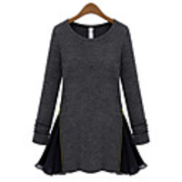 Weimeijia Zipper Patchwork-Chiffon-Shirt (Dunkelgrau)