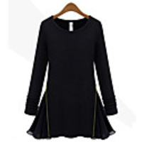 Weimeijia Zipper Patchwork-Chiffon-Shirt (schwarz)