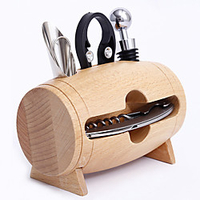 Weinöffner Set Edelstahl Weinkorkenzieher Holzfass Geschenkbox Weinkorkenzieher mit Weinausgießer Aluminiumfolie Papierschneider Weinstopper