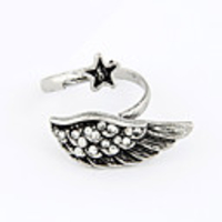 Weinlese-Antike-Silber-Legierung Zirkon Flügel Muster Öffnungs-Ring