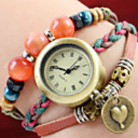 Weinlese-echtes Leder Beaded justierbare Uhr