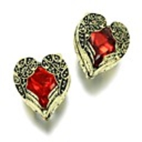 Weinlese-Engels-Flügel mit einem roten Herzen Earrimg Stud