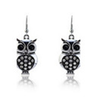 Weinlese Tarnished versilbert Eulen-Ohrringe