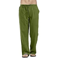 Yoga-Leinenhose für Herren,  breites Bein,  elastische Taille,  Trainingshose,  schnell trocknend,  feuchtigkeitsableitend,  armeegrün,  khaki,  grau,  Baumwolle,  Fitness,  Übergröße,  Sport,  Activewear,  Lightinthebox