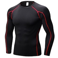 YUERLIAN Herren Langarm Kompressionsshirt T-Shirt Sweatshirt Basisschicht oben Sportlich Elastan Rasche Trocknung Atmungsaktivität Leicht Fitness Fitnesstraining Übung Sportbekleidung Schwarz / Rrot Lightinthebox