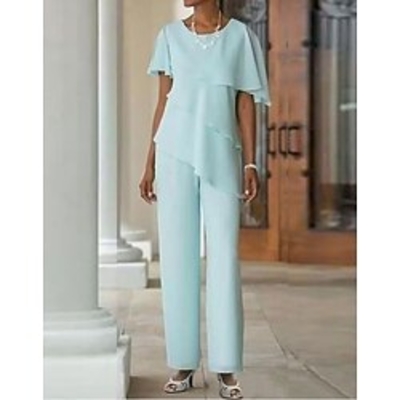Zweiteilig Hosenanzug
Brautmutterkleid Übergröße
Elegant Schmuck Boden-Länge
Chiffon Kurzarm mit Kaskaden
Rüschen 2022 Lightinthebox