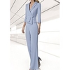 Zweiteilig Hosenanzug Brautmutterkleid Elegant V-Ausschnitt Boden-Länge Stretch Chiffon 3/4 Ärmel mit Knöpfe 2022 Lightinthebox