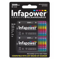 Infapower 2500mAh Wiederaufladbare D NiMh Batterien - 2er Pack
