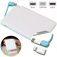 Kreditkarte Power Bank 2000mAh + USB-C & Lightning-Anschlüsse