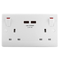 Masterplug 2 Gang Switched Steckdose + 13 Amp USB Ladegerät