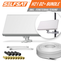 Selfsat H21D2+ 2 TV Teilnehmer SAT Flachantenne FLAT + Fensterdurchführung + Kabel FULL HD 4K