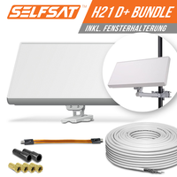 Selfsat H21D4+ 4 TV Teilnehmer SAT Flachantenne FLAT + profi Fensterdurchführung + Kabel FULL HD 4K