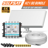 Selfsat H21DQ 32 TV Teilnehmer SAT Flachantenne FLAT + Unicable-Multiswitch + Koaxkabel FULL HD 4K