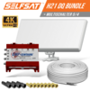 Selfsat H21DQ 4 TV Teilnehmer SAT Flachantenne FLAT + Multischalter 5/4 + Koaxkabel FULL HD 4K