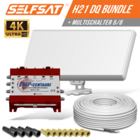 Selfsat H21DQ 6 TV Teilnehmer SAT Flachantenne FLAT + Multischalter 5/6 + Koaxkabel FULL HD 4K