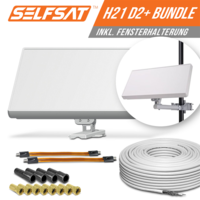 Selfsat H2D2+ 2 TV Teilnehmer SAT Flachantenne FLAT + profi Fensterdurchführung + Kabel FULL HD 4K