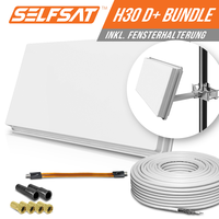 Selfsat H30D4+ 4 TV Teilnehmer SAT Flachantenne FLAT + profi Fensterdurchführung + Kabel FULL HD 4K