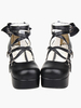 -Plattform Pony Heels Lolita Schuhe PU-Knöchel-Bügel-Bogen-Dekor-runde Zehe in Schwarz
