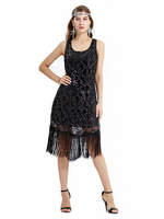 1920er Jahre Schwarz Great Gatsby Kleid Kostüm U-Ausschnitt Kleid Pailletten Fransen Retro 20s Fashion Style Outfits Flapper Kleid